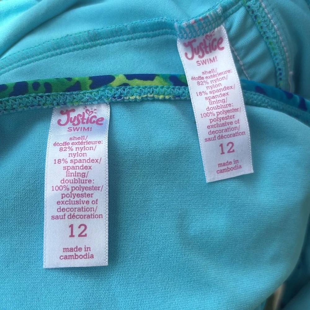Justice Blue and Green Two Piece Swimsuit with Halter Neck Size 12